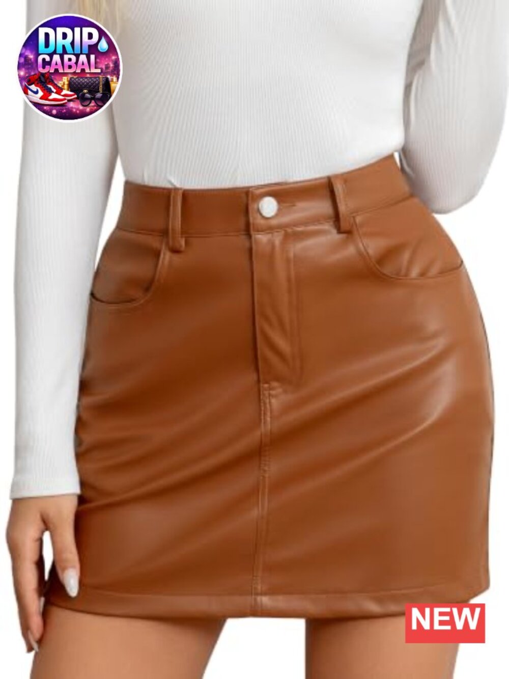 Women's Faux Leather High Waist Bodycon Mini Skirt with Shorts